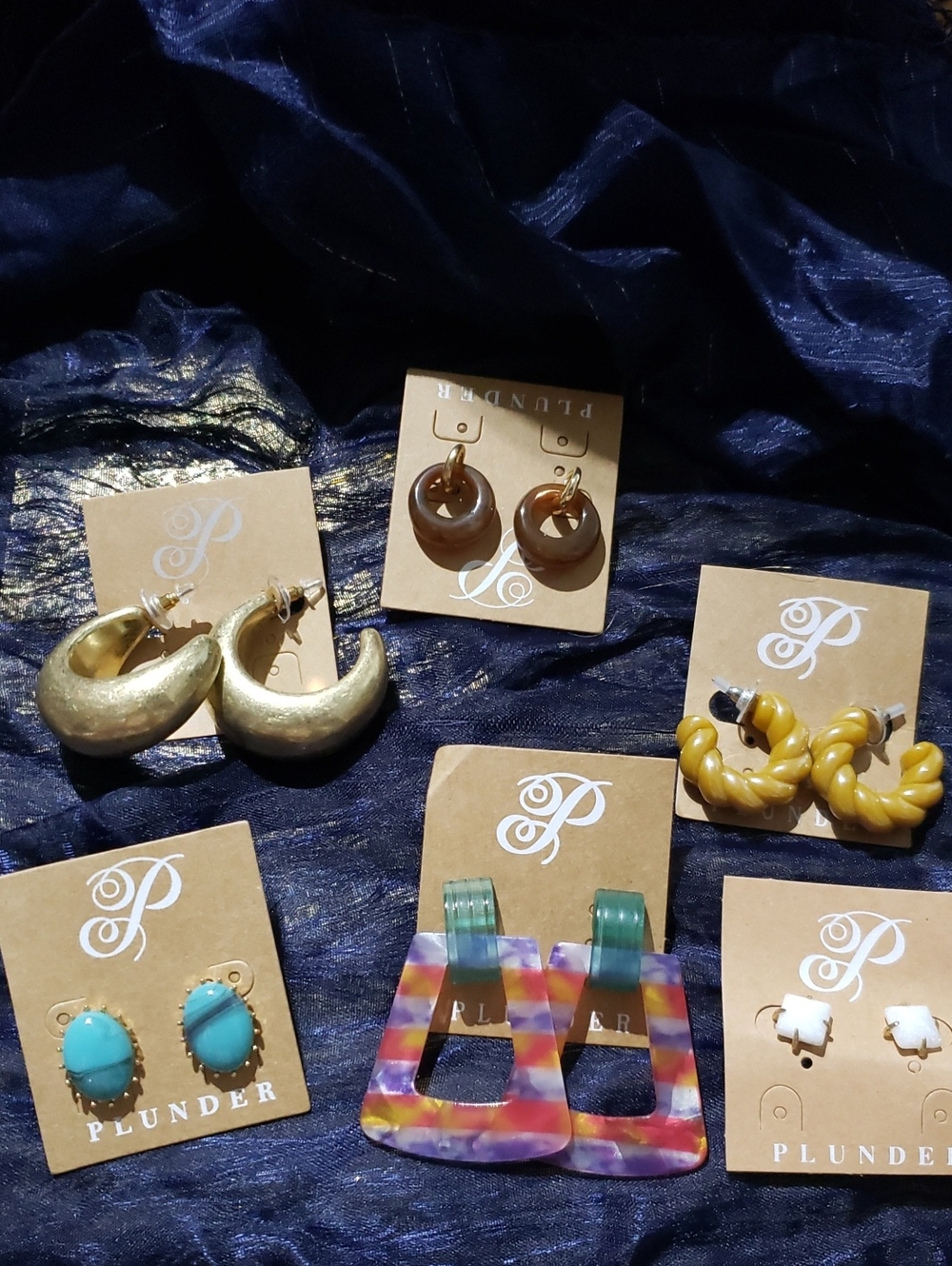 NWT-Plunder Colorful Resin Statement Earrings Set - Multicolor & Teal